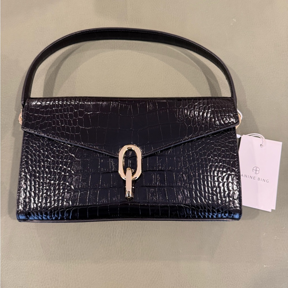 NWT Anine Bing Black Croc-Embossed Colette Bag